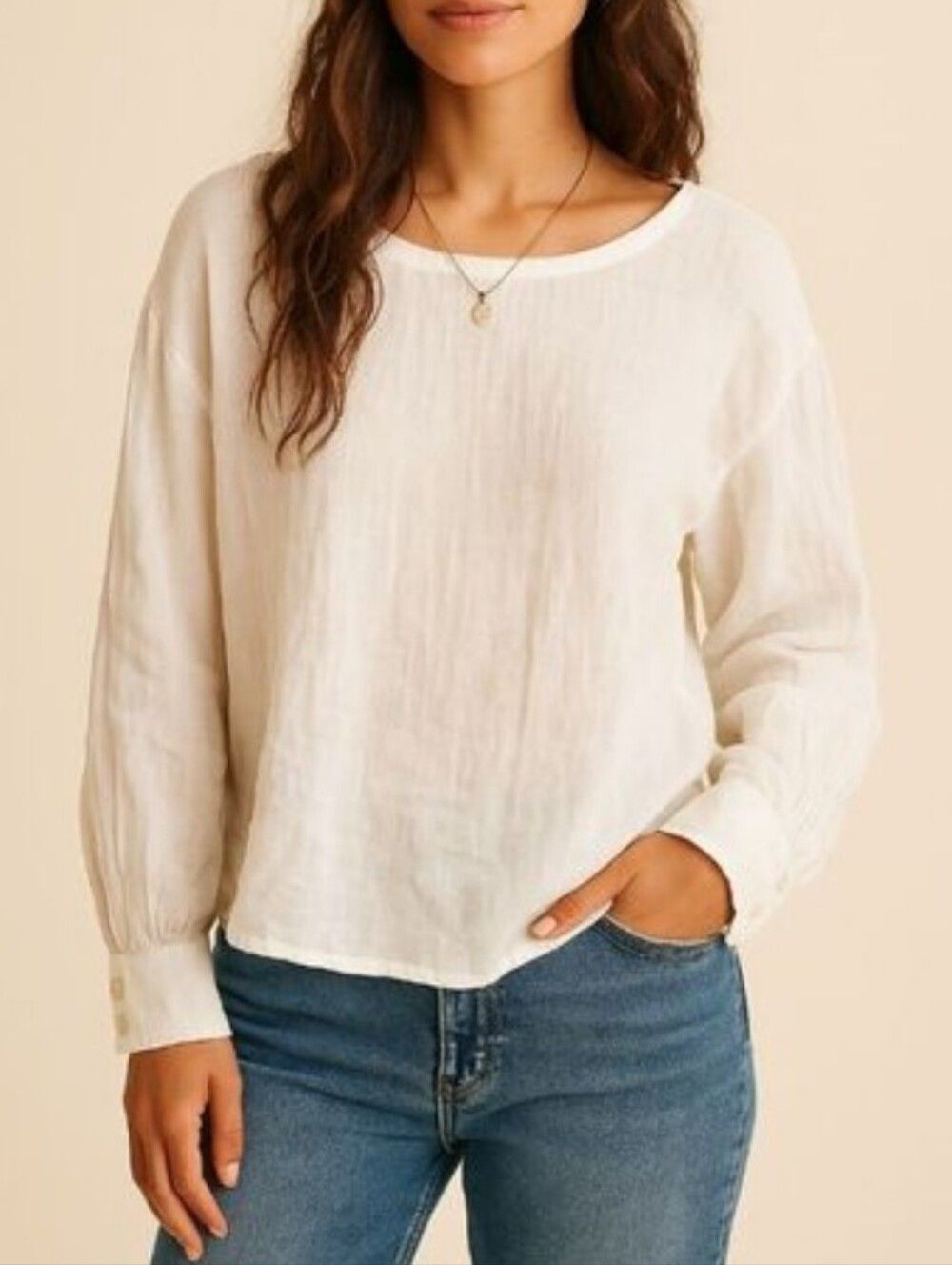 Free the Label White Cotton S Gauze Long Sleeve Oversized Blouse Boho Beachy